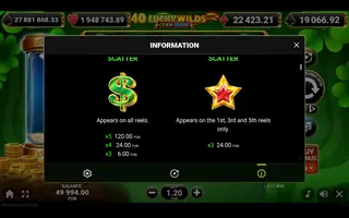 40 Lucky Wilds Hot Coin Boost – Paytable
