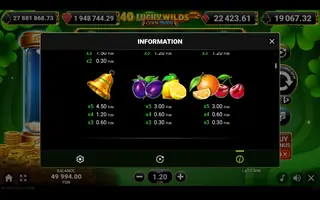 40 Lucky Wilds Hot Coin Boost – Paytable