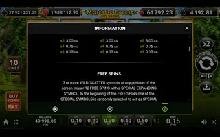 Majestic Forest Buy Bonus – Paytable