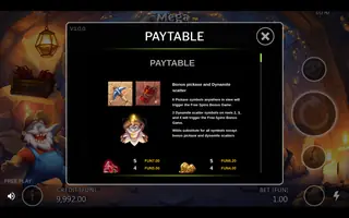 Mega Mine Bonanza – Paytable