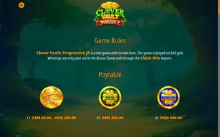Clover Vault: Progressive JP – Game rules