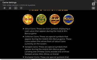 3 Pots of Aladdin – Paytable