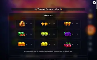 Train of Fortune – Paytable