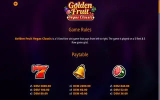 Golden Fruit Vegas Classic – Paytable