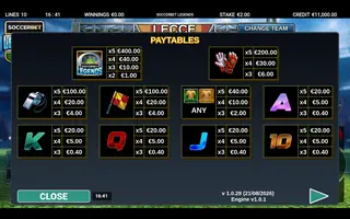 Soccerbet Legends – Paytable