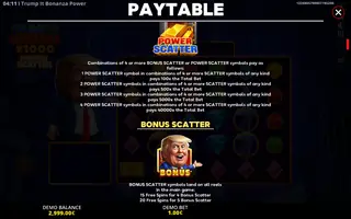 Trump It Bonanza x1000: Power Scatter – Paytable