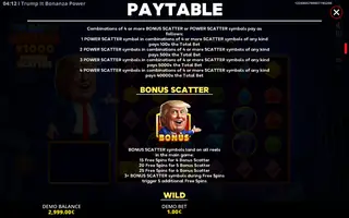 Trump It Bonanza x1000: Power Scatter – Paytable