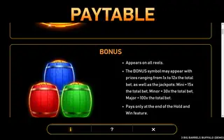 3 Big Barrels Buffalo – Paytable