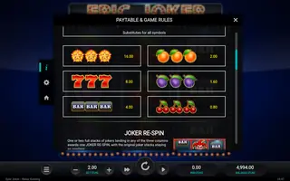 Epic Joker – Paytable