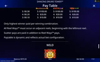 Dancing Drums Tower – Paytable