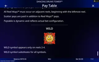 Dancing Drums Tower – Paytable