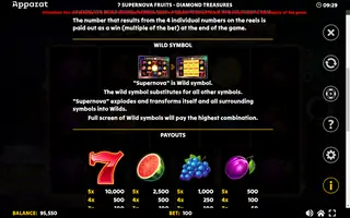 7 Supernova Fruits Diamond Treasures – Paytable
