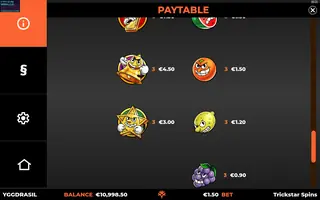 Trickstar Spins – Paytable