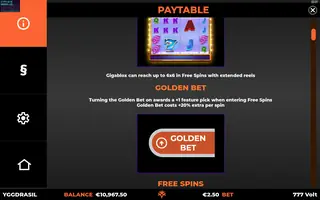 777 Volt GigaBlox – Paytable