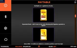 777 Volt GigaBlox – Paytable