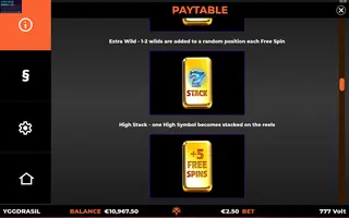 777 Volt GigaBlox – Paytable