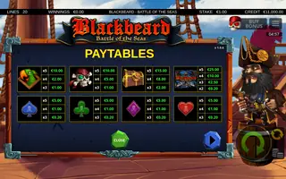 Blackbeard Battle Of The Seas – Paytable