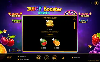 Juicy Booster Dice – Paytable