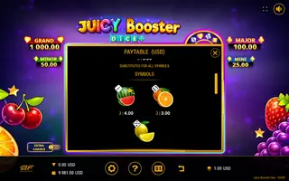 Juicy Booster Dice – Paytable
