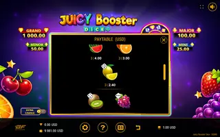 Juicy Booster Dice – Paytable
