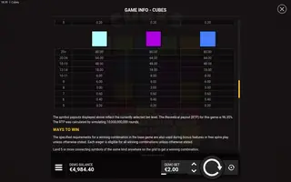 Cubes – Paytable