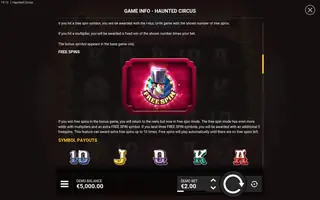 Haunted Circus – Paytable