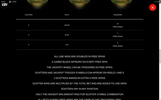 Sisters Of Oz Jackpots – Paytable