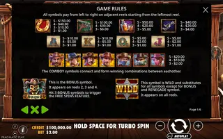 Cowboys Gold – Paytable