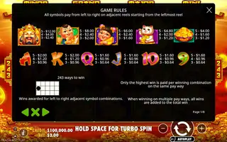 Caishen’s Cash – Paytable