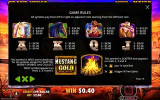 Mustang Gold – Paytable