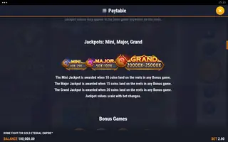 Rome Fight For Gold Eternal Empire – Paytable