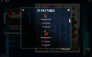 777 Mega Deluxe – Paytable