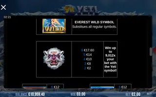 9k Yeti – Paytable
