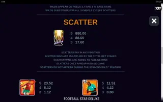 Football Star Deluxe – Paytable