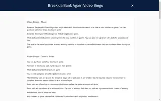 Break da Bank Again Video Bingo – Game rules