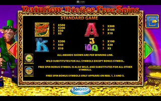 Rainbow Riches Free Spins – Paytable