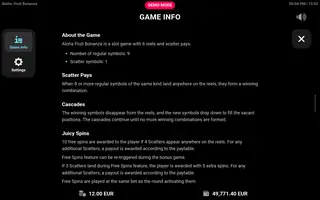 Aloha Fruit Bonanza – Game rules