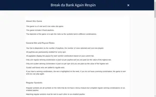Break Da Bank Again Respin – Game rules