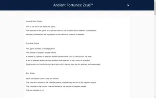 Ancient Fortunes Zeus – Game rules