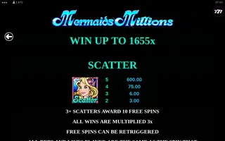 Mermaids Millions – Paytable
