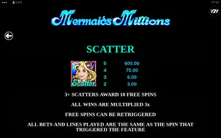 Mermaids Millions – Paytable
