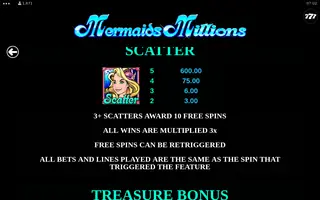 Mermaids Millions – Paytable