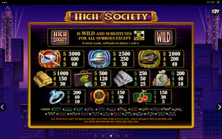 High Society – Paytable