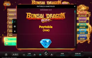 Bonsai Dragon Blitz – Paytable