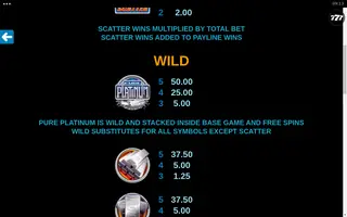 Pure Platinum – Paytable