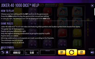 Joker 40 1000 Dice – Game rules