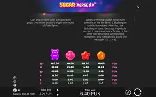 Sugar Merge Up – Paytable