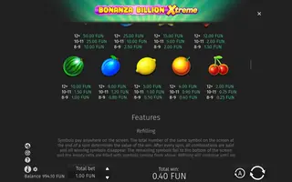Bonanza Billion Xtreme – Paytable