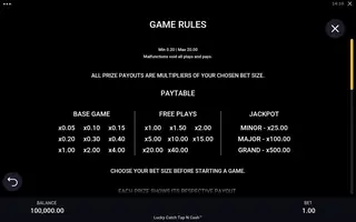 Lucky Catch Tap N Cash – Paytable