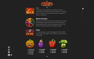 Spider Circus Hold and Win – Paytable